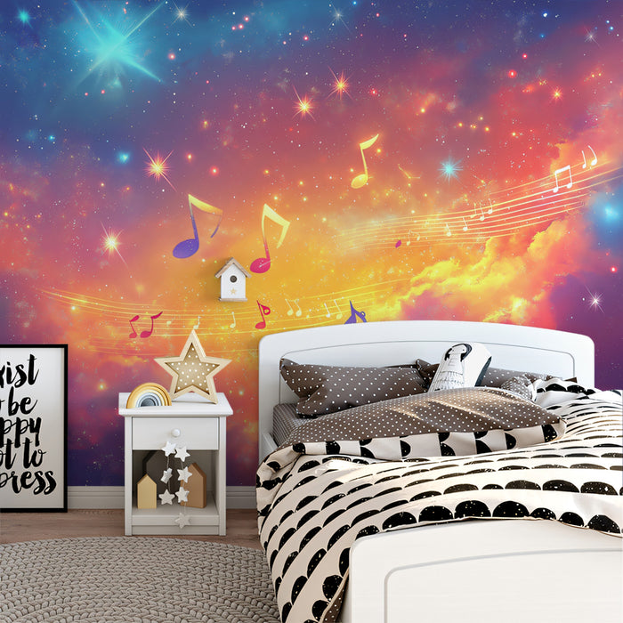 Cosmic Music Harmony Mural Wallpaper | Vibrant Nebula Symphony