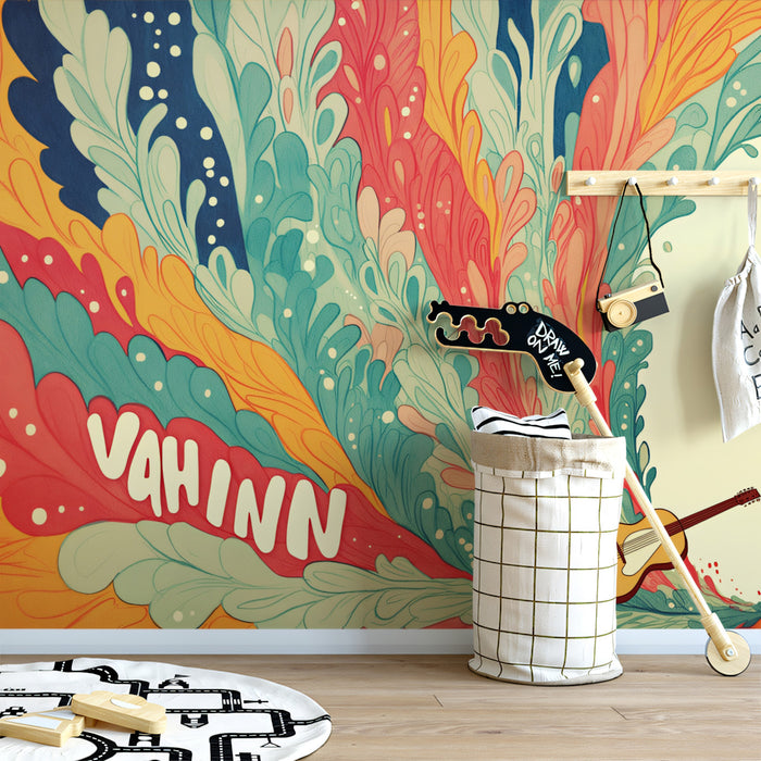 Retro Surf Wave Mural Wallpaper | Psychedelic 60s Groove