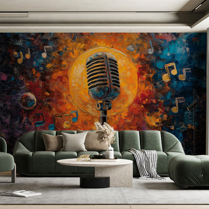 Dramatic Rain Microphone Mural Wallpaper | Cinematic Voice & Mood