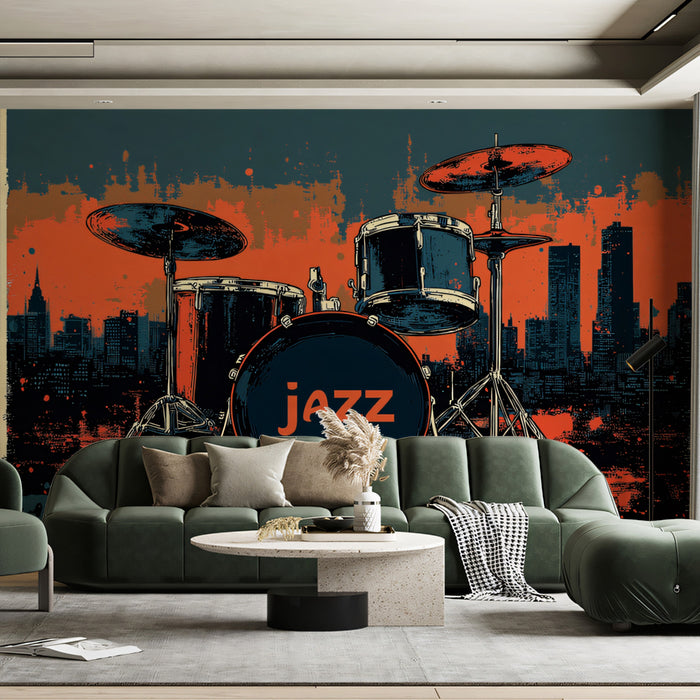 Powerful Drum Kit Mural Wallpaper | Rhythmic Beat Statement