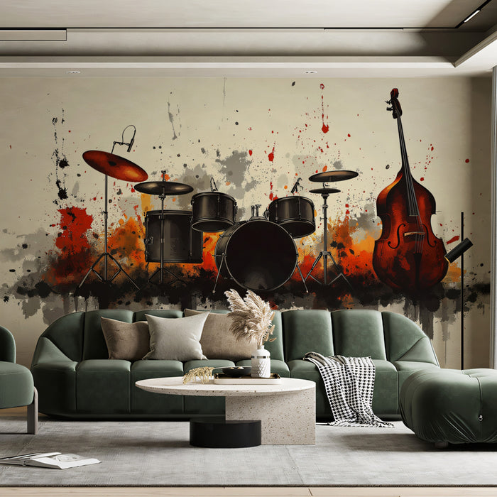 Abstract Music Instruments Mural Wallpaper | Expressive Orchestral Energy