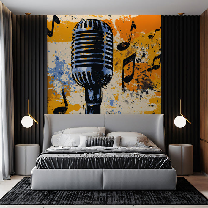 Vintage Microphone Art Mural Wallpaper | Classic Sound & Nostalgia
