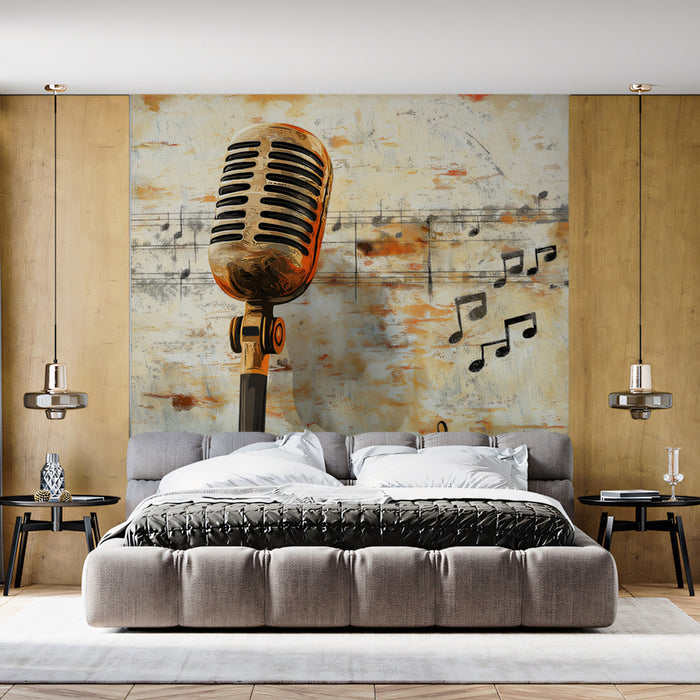 Iconic Vintage Microphone Mural Wallpaper | Classic Sound Aesthetics