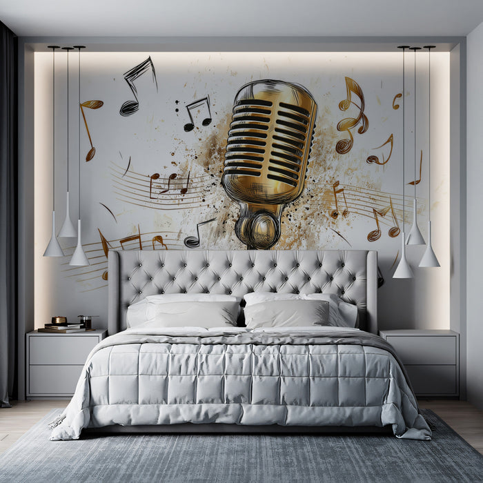 Soulful Old Microphone Mural Wallpaper | Reflective Musical Storytelling