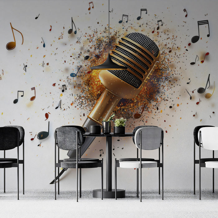 Sleek Modern Microphone Mural Wallpaper | Stylish Audio Precision