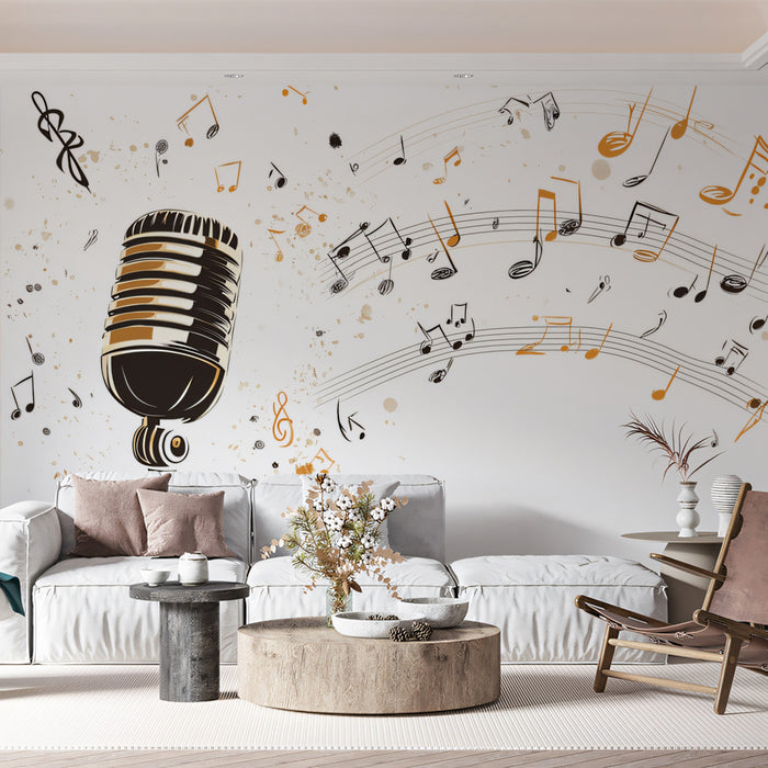 Dynamic Mic with Music Mural Wallpaper | Expressive Sound Wave Art