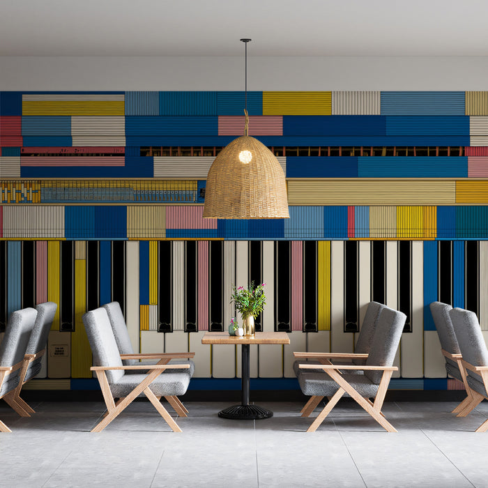 Papier peint mural piano géométrique | Clavier abstrait dans des blocs de couleurs Bauhaus