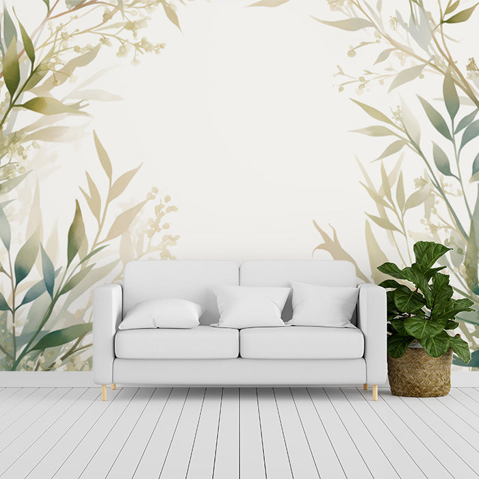Muro decorativo foglia verde per l'atrio di un hotel o ufficio | Vari sfumature di verde e foglie beige