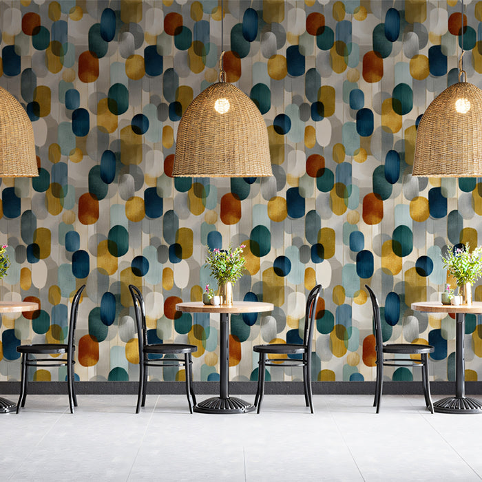 Vertical Watercolor Pods Mural Wallpaper | Teal, Mustard, and Rust