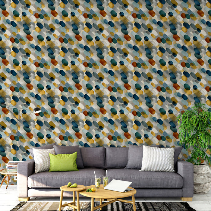 Papel tapiz mural de puntos orgánicos superpuestos | Turquesa, Mostaza y Óxido