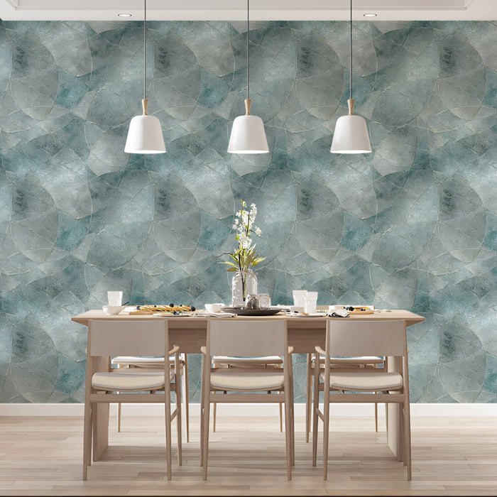 Mural Wallpaper con Scala Oceanica Eterea | Verde Azzurro Smorzato e Grigio Vetrato