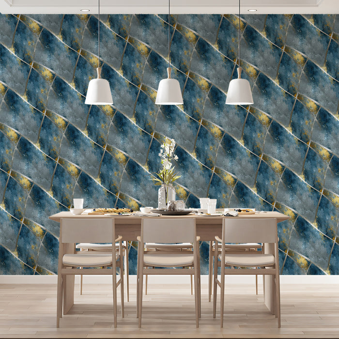 Sfondo Murale con Texture di Diamante Astratto | Blu, Grigio e Oro Sottile