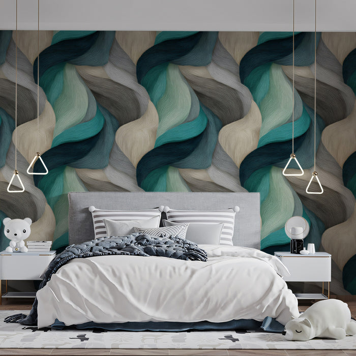Woven River Braids Mural Wallpaper | Teal, Gray, and Cream