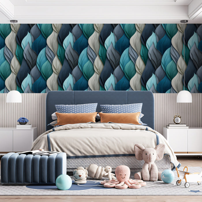 Braided Textile Texture Mural Wallpaper | Teal, Blue, and Gray Hues