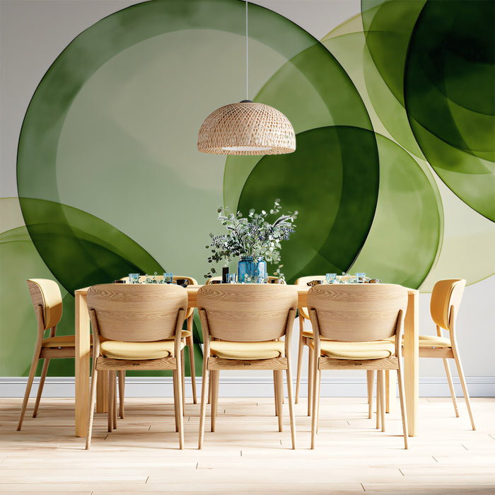 Abstract Flowing Circles Mural Wallpaper | Organic Green & Yellow Geometric Art