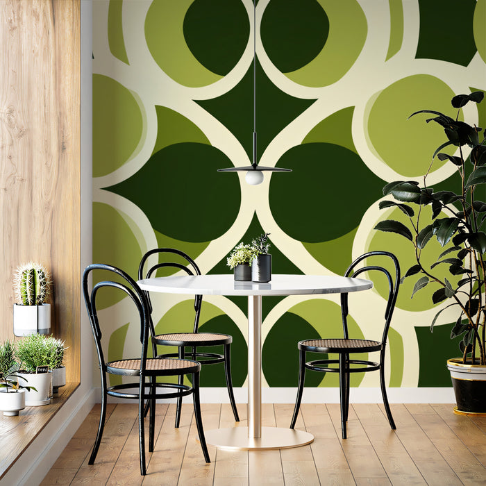 Abstract Green Circles Pattern Mural Wallpaper | Retro Geometric Design