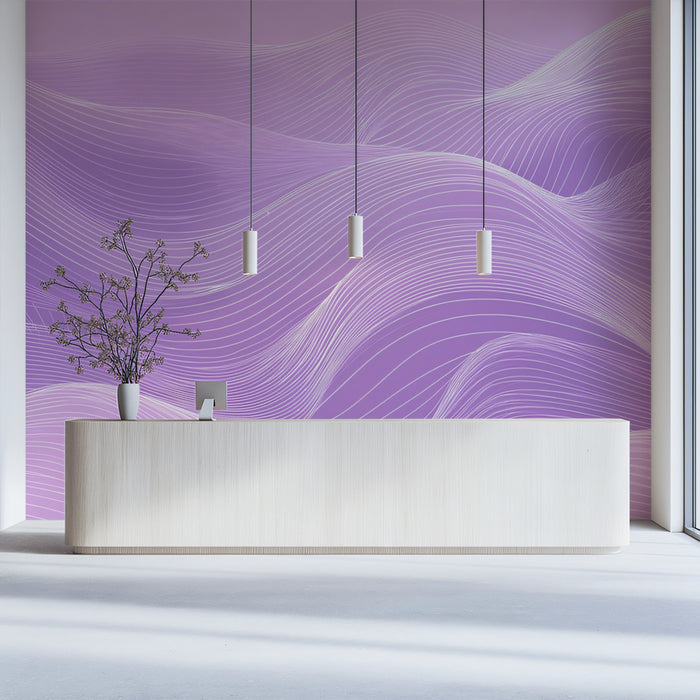 Abstract Wavy Lines Mural Wallpaper | Serene Pastel Lavender Flowing Art