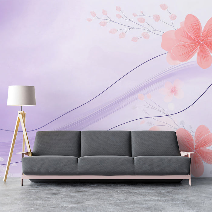 Abstract Pastel Floral Waves Mural Wallpaper | Serene Watercolor Petal Art