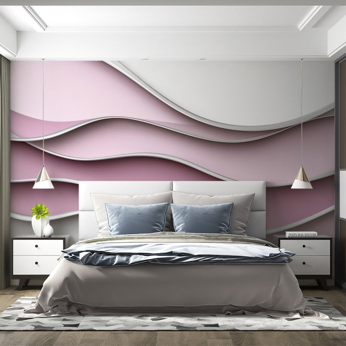 Abstract Pink Wavy Layers Mural Wallpaper | Modern Textured Flowing Art