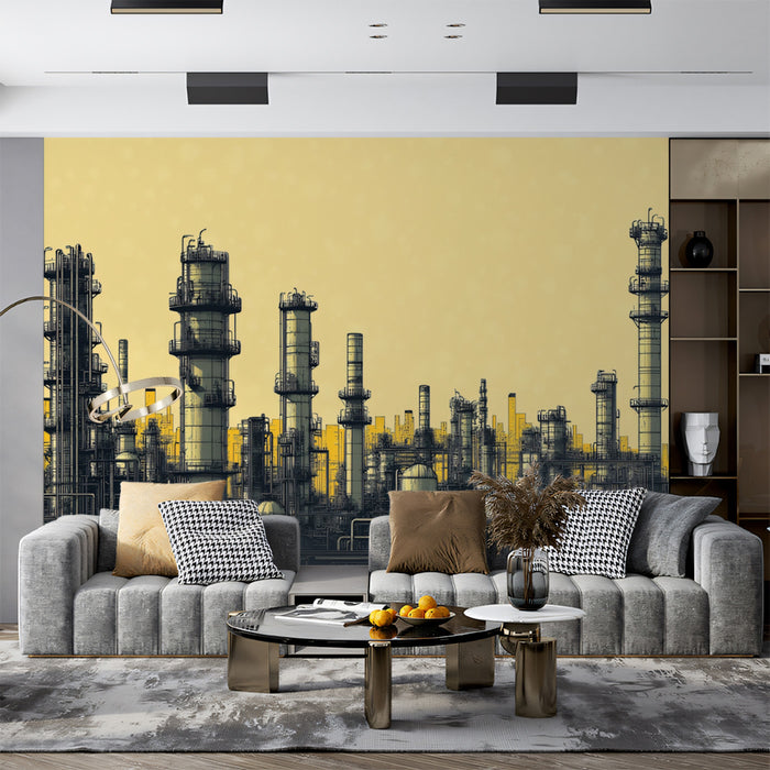 Paesaggio industriale con orizzonte murale | Paesaggio di fabbrica stilizzato con torri