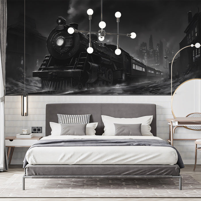 Panoramic Industrial Complex Sketch Mural Wallpaper | Detailed Urban Factory Illustration