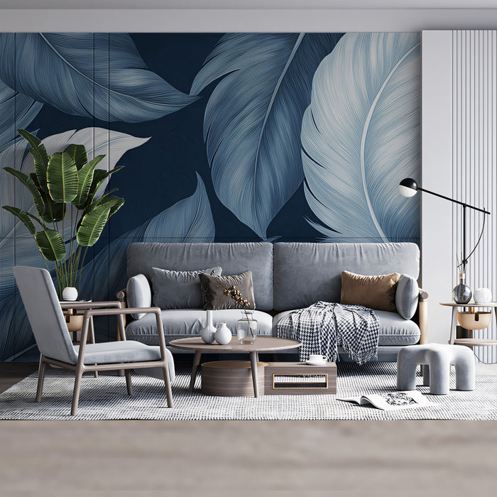 Abstract Blue Feather Mural Wallpaper | Serene Floating Art with Gentle Texture