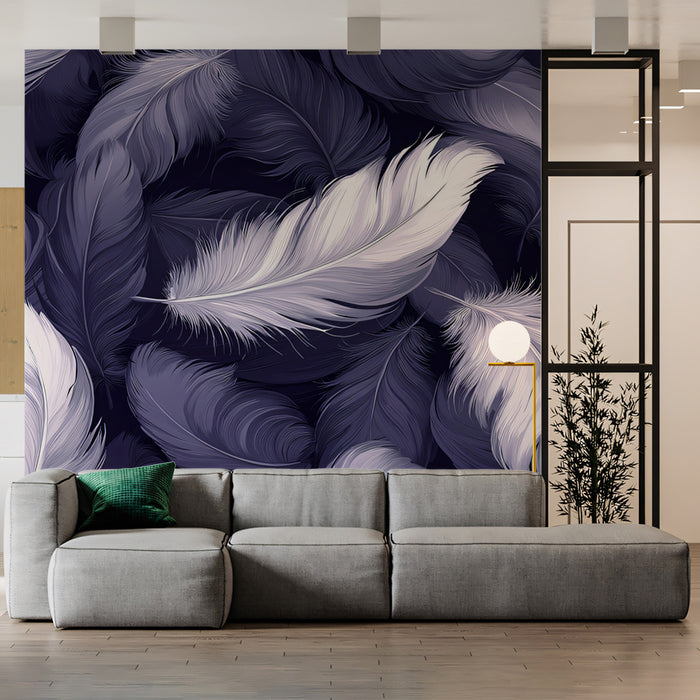Abstract Purple Feather Mural Wallpaper | Dynamic Flowing Art with White Highlights