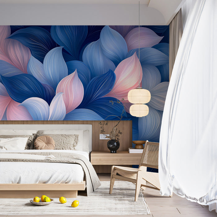 Abstract Blue & Pink Floral Mural Wallpaper | Dreamy Layered Petal Art
