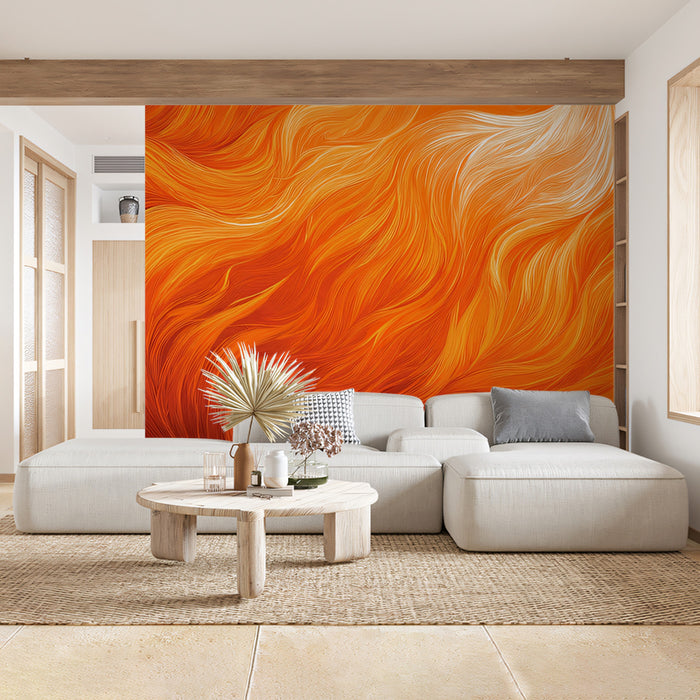 Abstract Fiery Waves Mural Wallpaper | Dynamic Red & Orange Textured Art