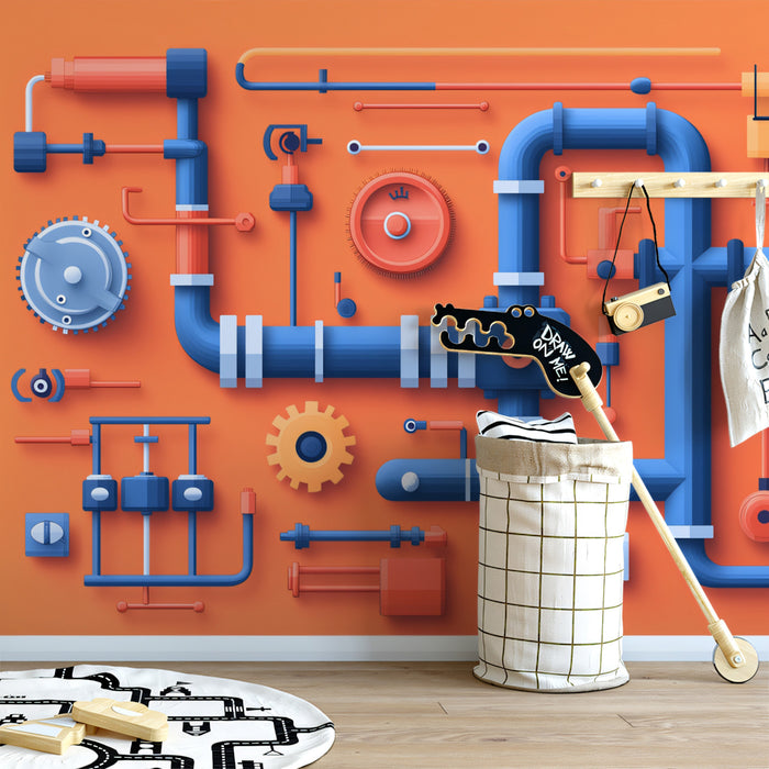 Colorful Abstract Piping System Mural Wallpaper | Modern Industrial Art