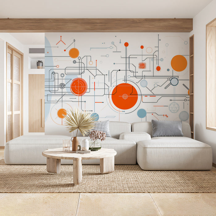 Abstract Circuit Board Art Mural Wallpaper | Modern Geometric Tech Pattern