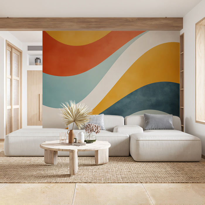 Retro Wavy Lines Abstract Mural Wallpaper | Mid-Century Modern Organic Pattern