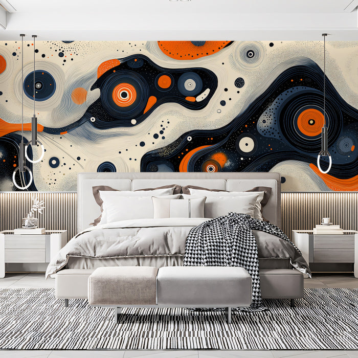 Abstract Organic Flow Mural Wallpaper | Modern Dynamic Pattern with Circles & Dots