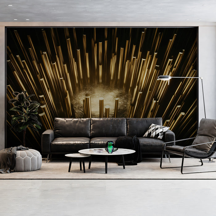 Abstract Golden Light Rays Mural Wallpaper | Modern Industrial and Futuristic Art