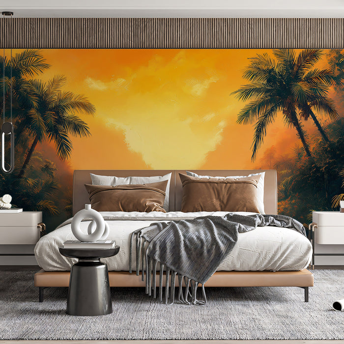 Mystical Jungle Path at Sunset Mural Wallpaper | Dreamy Tropical Landscape