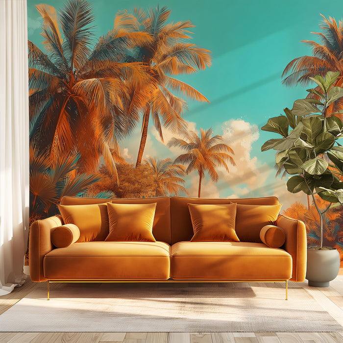 Vibrant Tropical Beach Path Mural Wallpaper | Dreamy and Colorful Landscape