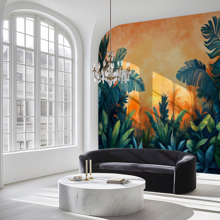 Abstract Tropical Foliage at Sunset Mural Wallpaper | Colorful and Modern Art