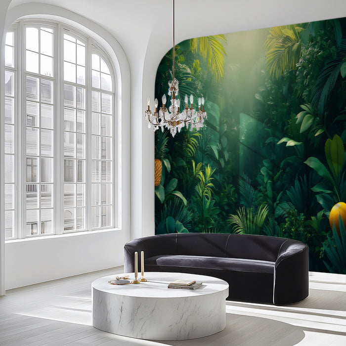 Lush Jungle with Fruits and Sunlight Mural Wallpaper | Vibrant and Exotic Art