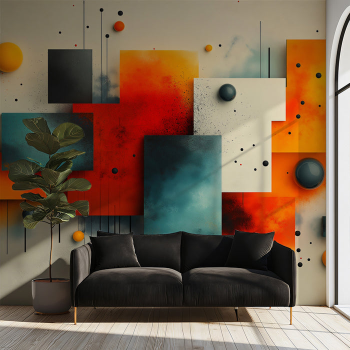 Abstract Geometric and Paint Splatter Mural Wallpaper | Modern and Dynamic Art