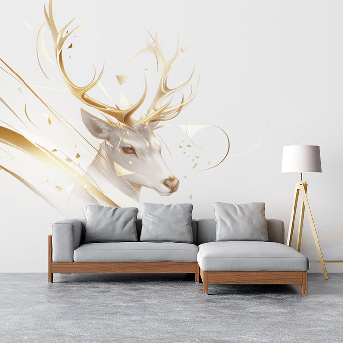 Yellow and Blue Deer Mural Wallpaper for a reading room | Yellow, Blue and White Deer -1