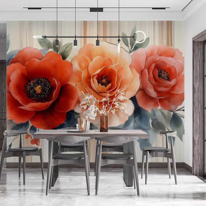 Elegant Floral Arrangement with Stripes Mural Wallpaper | Bold and Modern Botanical Art