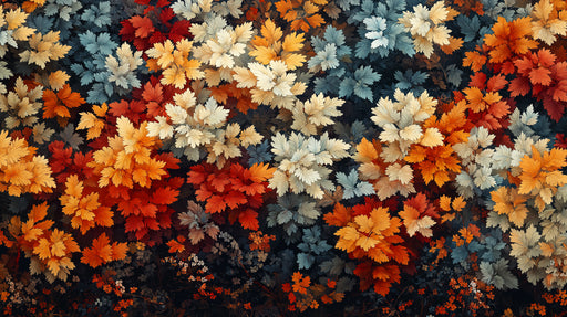 Colorful autumn leaf pattern on a dark background