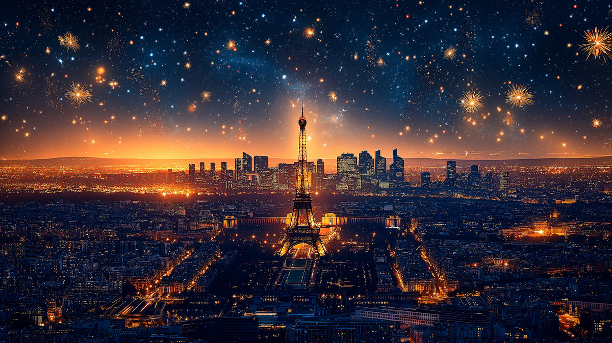 Papel tapiz mural París Ciudad de la Luz | Naranja, azul y dorado