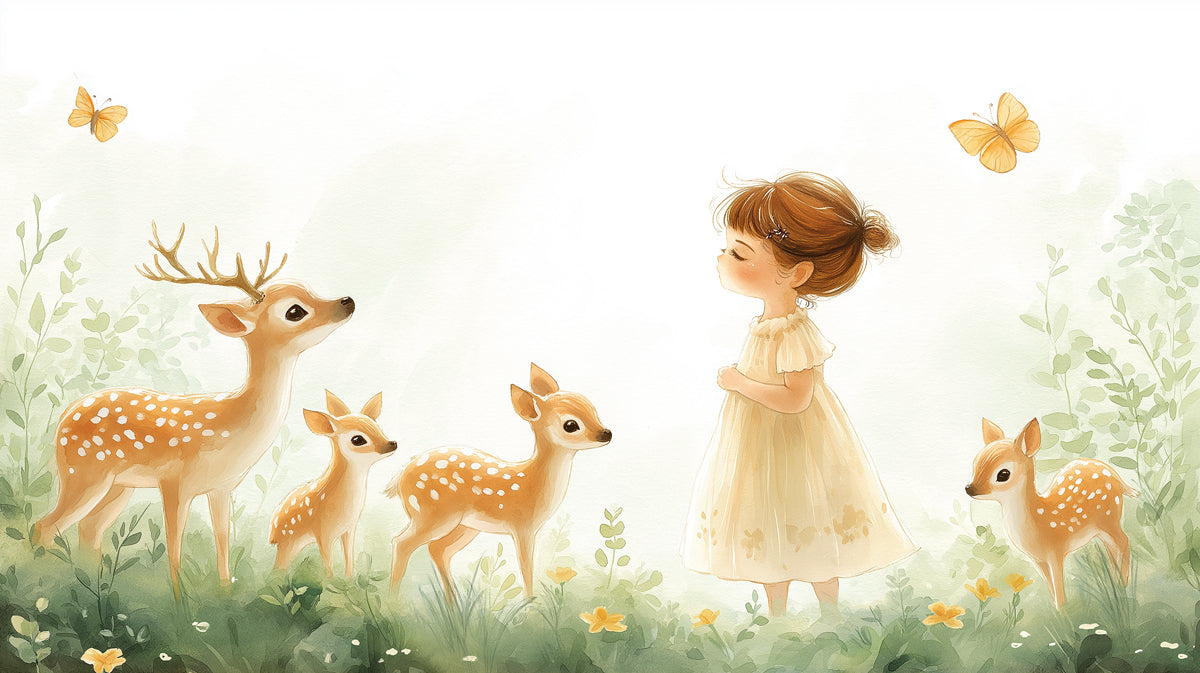 Una conversazione con Fawns Mural Wallpaper | Crema, Verde e Arancione