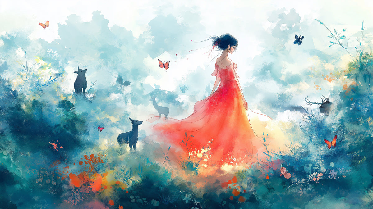 Il Murale "The Lady in Red" | Rosso, Verde Acqua e Arancione