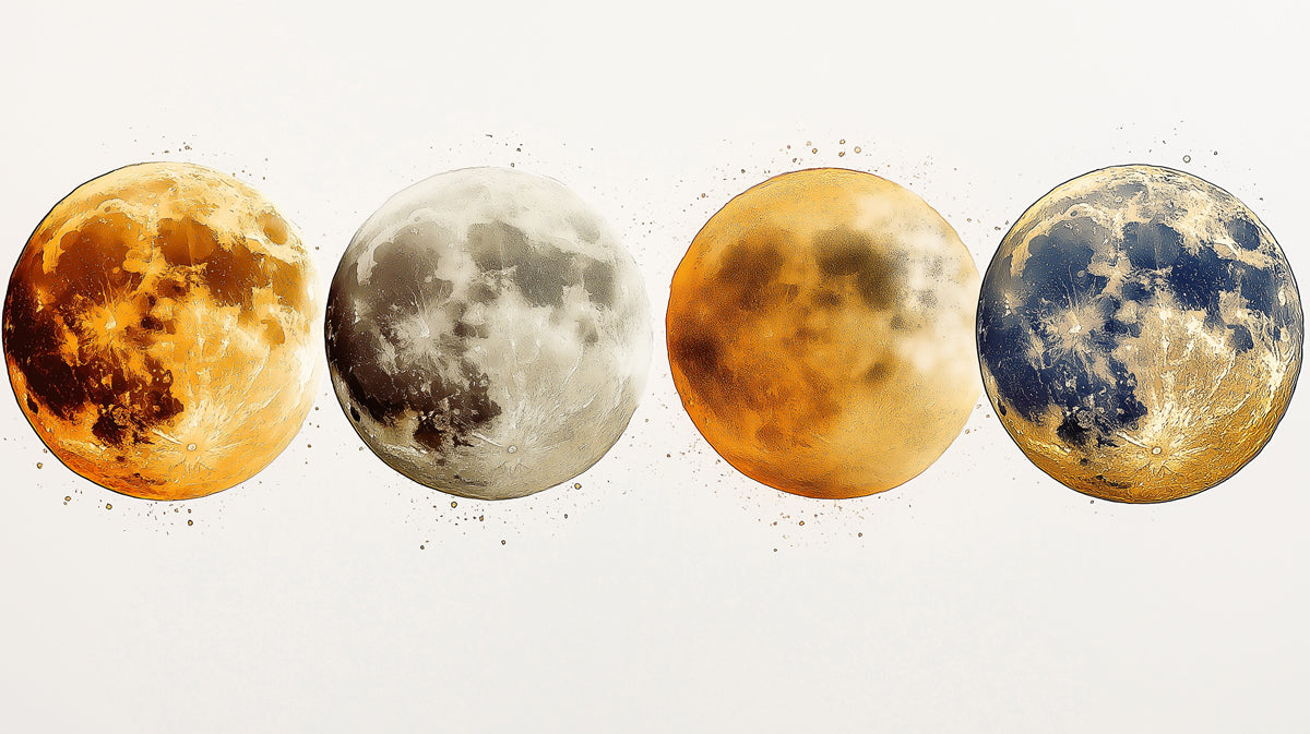 Quartetto Lunare Murale Carta da Parati | Arancione, Grigio e Blu
