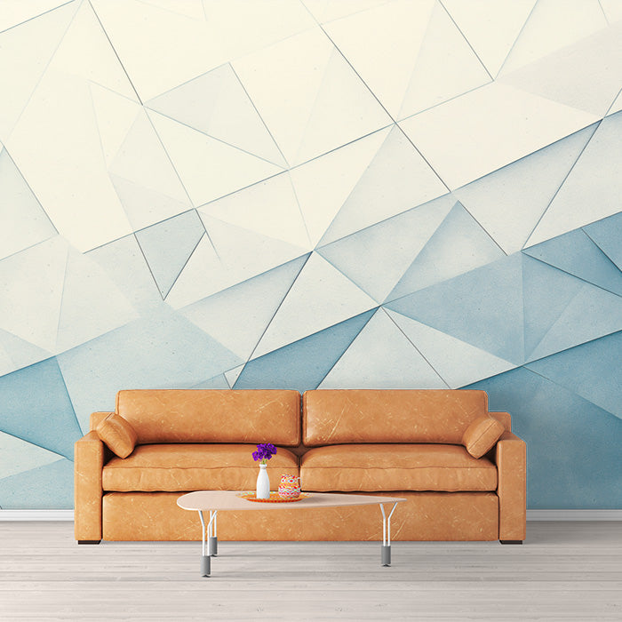 Papel tapiz mural geométrico azul y blanco | Triángulos azules, blancos y crema