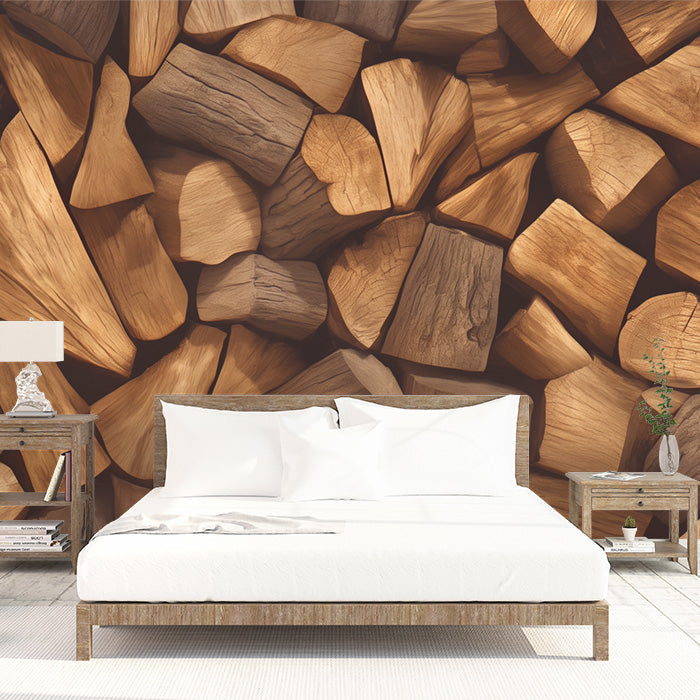 Wood Logs Mural Wallpaper | Various Shades of Brown Woods
