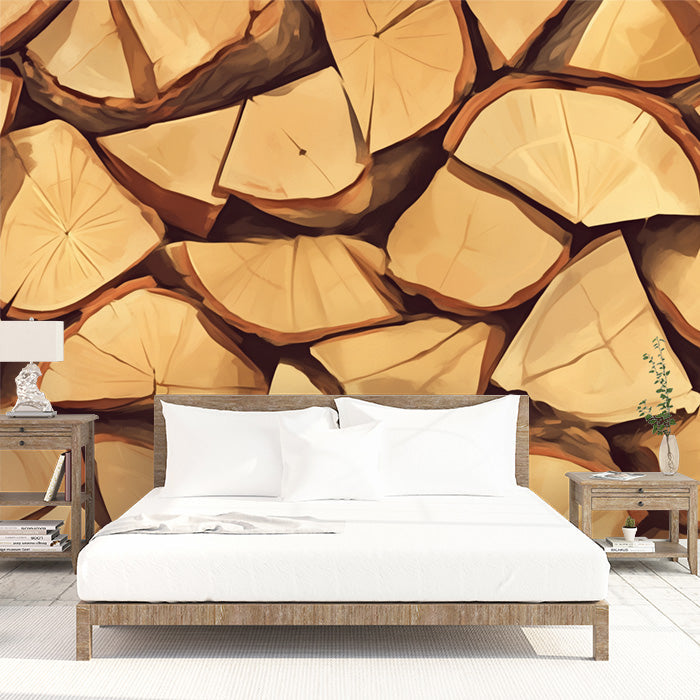 Wood Logs Mural Wallpaper | Various Shades of Brown Woods -1