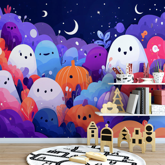 Carta da parati per la raccolta di una notte incantata di Halloween | Fantasmi e zucche carine
